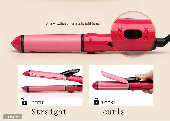 2 In 1  Straightener And Curler   Hair Straightening Machine, Beauty Set Of Professional Hair Straightener Hair Straightener And Hair Curler With Ceramic Plate For Women ( Pink)-thumb2