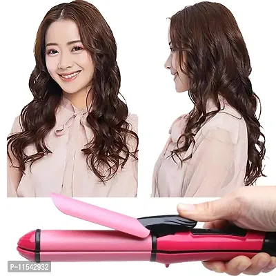 2 In 1  Straightener And Curler   Hair Straightening Machine, Beauty Set Of Professional Hair Straightener Hair Straightener And Hair Curler With Ceramic Plate For Women ( Pink)-thumb0