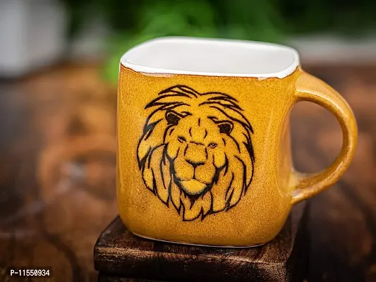 TMF Lion Print Square Shape Tea Cups, Set of 6, 180 ML (Golden)-thumb4