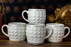 TMF White Color 3D Diamond Cut Fine Bone China Tea Cup Set of 6, 180 ML-thumb2