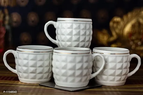 TMF White Color 3D Diamond Cut Fine Bone China Tea Cup Set of 6, 180 ML-thumb3