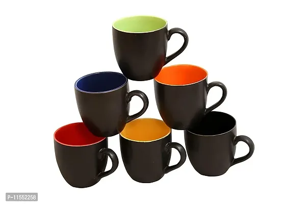 Dishi Enterprises Presents Black Matt Ceramic Tea/Coffee Cup (Set of 6) 180 ML