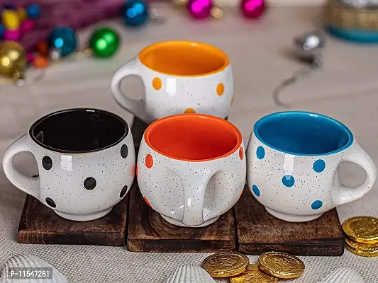 TMF White Dot Round Multicolor Tea Cup Set of 6, 180 ml-thumb5