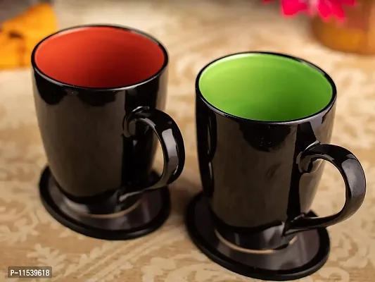 TMF Shinny Black Milk  Coffee Mugs (Brown + Parrot Green)