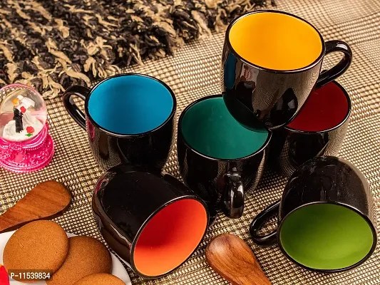 TMF Glossy Black Multicolor Tea Cup Set of 6, 180 Ml-thumb0