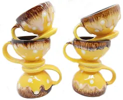 JA Pack of 6 Ceramic Handpainted Print Kullad Clay Tea Cups Set  Coffee Cup Set (220 ML, Set of 6, Brown)-thumb4