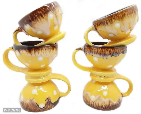 JA Pack of 6 Ceramic Handpainted Print Kullad Clay Tea Cups Set  Coffee Cup Set (220 ML, Set of 6, Brown)-thumb5