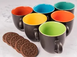 The Mug Factory Ceramic Tea Cup Set of 6, (180 ml, Matte Black)-thumb1
