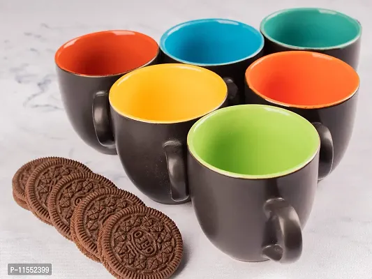 The Mug Factory Ceramic Tea Cup Set of 6, (180 ml, Matte Black)-thumb2