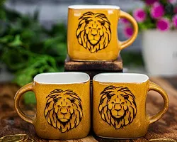 TMF Lion Print Square Shape Tea Cups, Set of 6, 180 ML (Golden)-thumb2