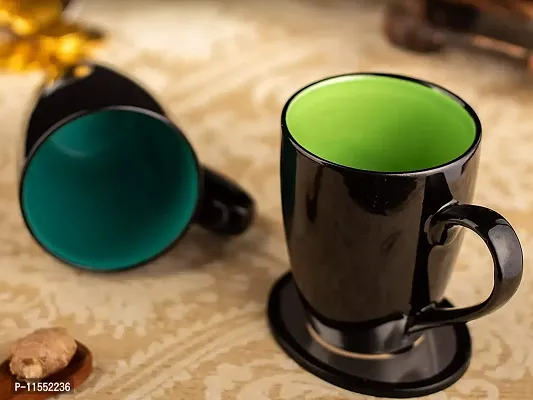 TMF Shinny Black Milk & Coffee Mugs (Green + Parrot Green)-thumb0