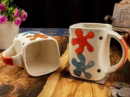 TMF White Color Flower Print Square Shape Milk  Coffee Mug Set of 6, 325 Ml-thumb1