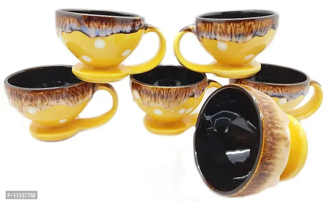 JA Pack of 6 Ceramic Handpainted Print Kullad Clay Tea Cups Set  Coffee Cup Set (220 ML, Set of 6, Brown)-thumb0