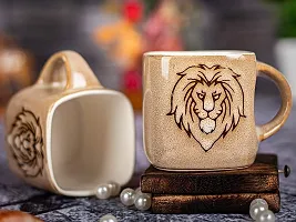 TMF Lion Print Square Shape Tea Cups, Set of 6, 180 ML (Ivory)-thumb2