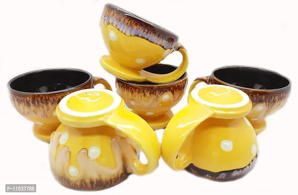 JA Pack of 6 Ceramic Handpainted Print Kullad Clay Tea Cups Set  Coffee Cup Set (220 ML, Set of 6, Brown)-thumb3
