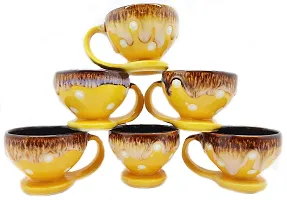 JA Pack of 6 Ceramic Handpainted Print Kullad Clay Tea Cups Set  Coffee Cup Set (220 ML, Set of 6, Brown)-thumb1