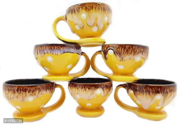 JA Pack of 6 Ceramic Handpainted Print Kullad Clay Tea Cups Set  Coffee Cup Set (220 ML, Set of 6, Brown)-thumb2