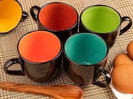 TMF Glossy Black Multicolor Tea Cup Set of 6, 180 Ml-thumb2