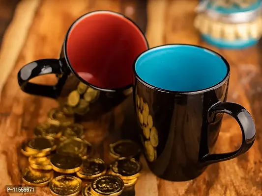 TMF Shinny Black Milk & Coffee Mugs (Blue + Brown)