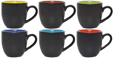 Dishi Enterprises Presents Black Matt Ceramic Tea/Coffee Cup (Set of 6) 180 ML-thumb1