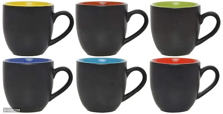 Dishi Enterprises Presents Black Matt Ceramic Tea/Coffee Cup (Set of 6) 180 ML-thumb2