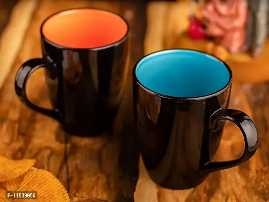 TMF Shinny Black Milk  Coffee Mugs (Blue + Red)