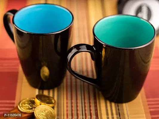 TMF Shinny Black Milk & Coffee Mugs (Blue + Green)