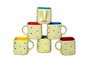 Kalka Ceramic Tea Cups Microwave Safe Set of 6 Pieces, Multicolor Dotted, 110 ml-thumb1