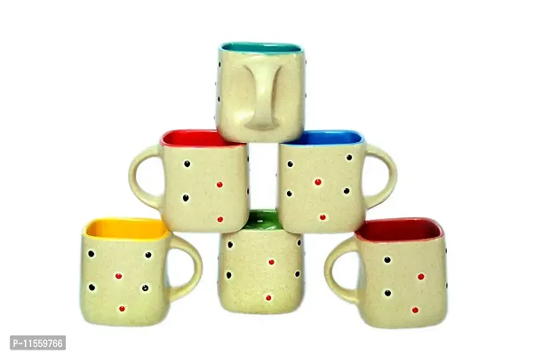 Kalka Ceramic Tea Cups Microwave Safe Set of 6 Pieces, Multicolor Dotted, 110 ml-thumb2