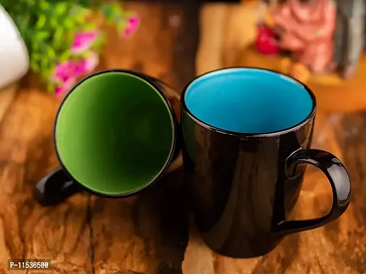TMF Shinny Black Milk & Coffee Mugs (Blue + Parrot Green)