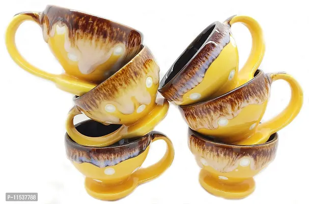 JA Pack of 6 Ceramic Handpainted Print Kullad Clay Tea Cups Set  Coffee Cup Set (220 ML, Set of 6, Brown)-thumb4