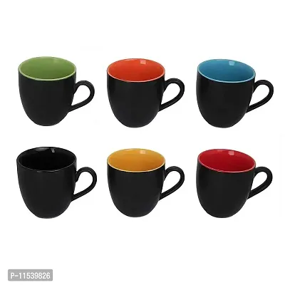 Generic Liva Black Matt Finish Medium Size Multicolor Tea  Coffee Cups 200 ml Set of 6 Pcs (Microwave Safe)