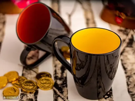 TMF Shinny Black Milk  Coffee Mugs (Brown + Yellow)