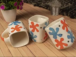 TMF White Color Flower Print Square Shape Milk  Coffee Mug Set of 6, 325 Ml-thumb2