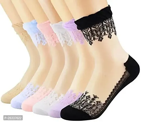 SHISHUONLINE WOMEN ANKLE LENGTH NET SOCKS (PACK OF 6) (FREE SIZE, MULTICOLOR)