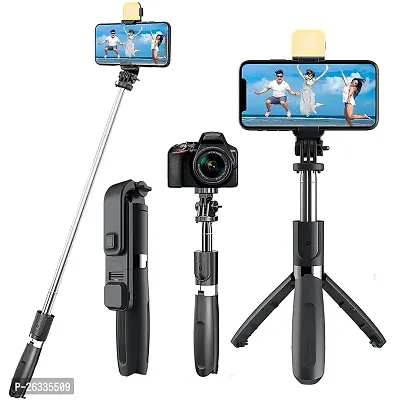 Selfie Stick with Led Fill Light, Mobile Phone Tripod Stand 360?Rotation Long Selfie Stick Compatible (Black)-thumb3