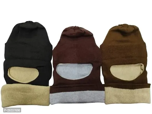 SHISHUONLINE Mens and Women Monkey Cap Reversable (Pack of 3) (Free Size, Dark Brown-Brown Grey-Golden)