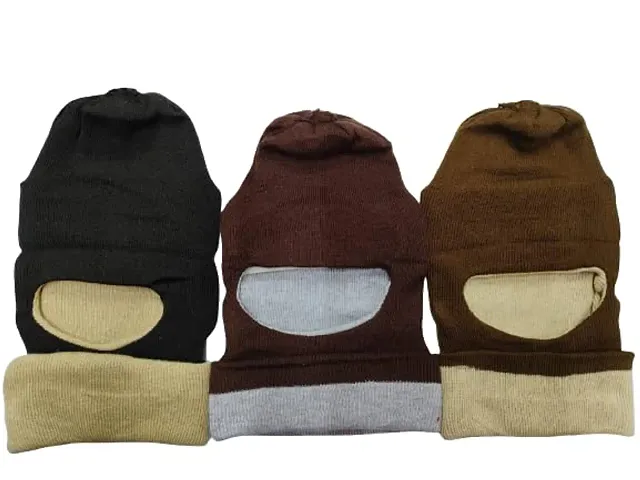 Woolen Plain Monkey Cap For Men Women Pack Of 3