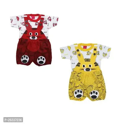 SHISHU MOUSE DUNGAREE FOR BABY GIRLS AND BOYS (PACK OF 2) (3-6 months, YELLOW-MAROON)-thumb0