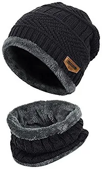 SHISHUONLINE Cap with Muffler Cap with Muffler (Pack of 1) (Free Size, Black)-thumb1