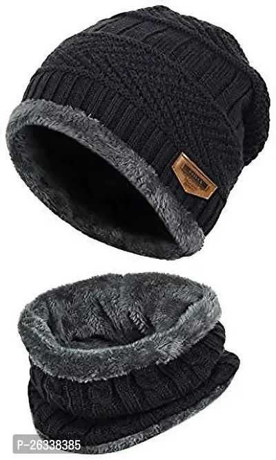 SHISHUONLINE Cap with Muffler Cap with Muffler (Pack of 1) (Free Size, Black)-thumb2