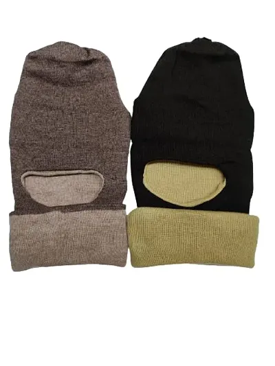 Woolen Plain Monkey Cap For Men Pack Of 2