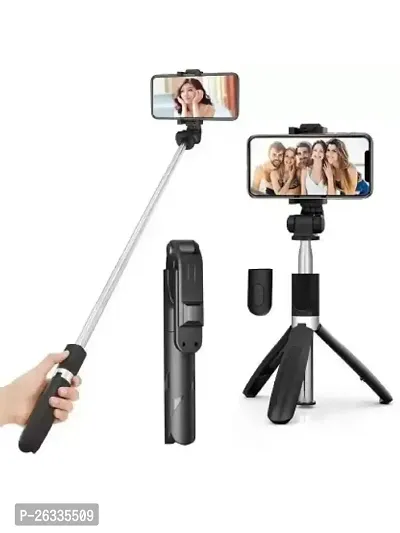 Selfie Stick with Led Fill Light, Mobile Phone Tripod Stand 360?Rotation Long Selfie Stick Compatible (Black)-thumb0