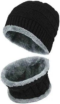 SHISHUONLINE Cap with Muffler Cap with Muffler (Pack of 1) (Free Size, Black)-thumb2