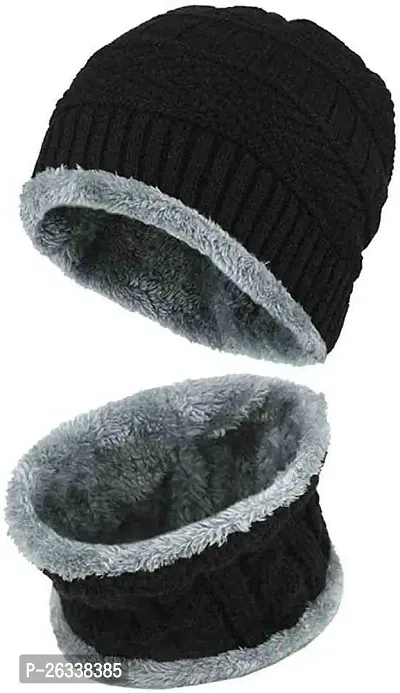 SHISHUONLINE Cap with Muffler Cap with Muffler (Pack of 1) (Free Size, Black)-thumb3