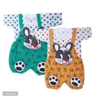 SHISHU CAT DUNGAREE FOR BABY BOYS AND GIRLS (PACK OF 2) (12-18 MONTHS, YELLOW - GREEN)-thumb0