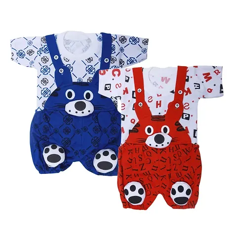 SHISHU MOUSE DUNGAREE FOR BABY GIRLS AND BOYS (PACK OF 2) (9-12 months, MAROON-BLUE)