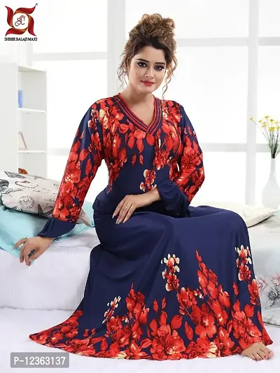 Trendy Synthetic Floral Full Sleeves Night Gown For Women