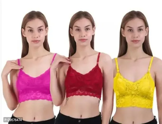 Stylish Multicoloured Net Bras For Women Pack Of 3-thumb0