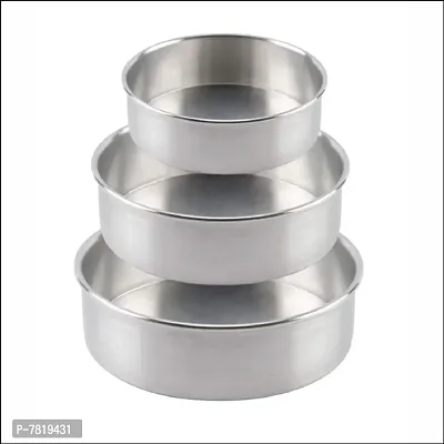 Stylish Fancy Aluminium Best Quality Silver Cake Moulds (6 - 7 - 8 Inch) Pack Of 3-thumb0